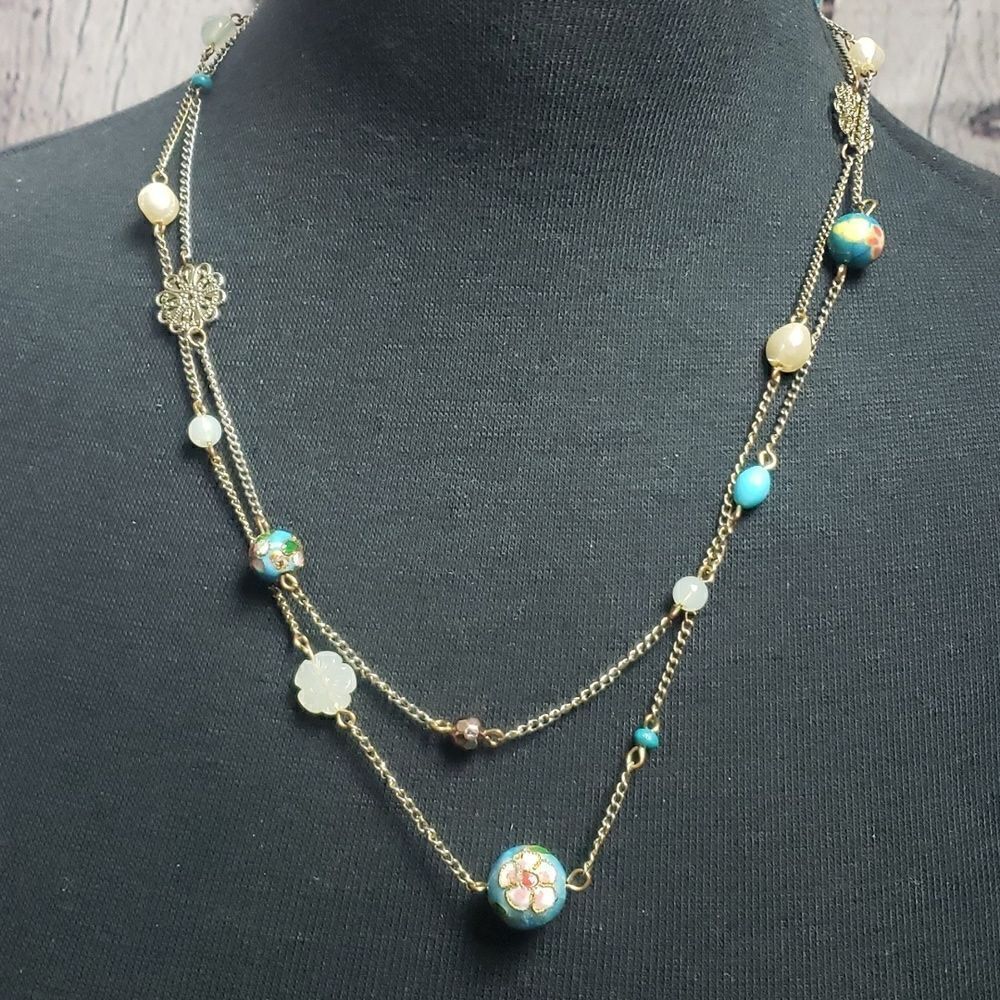 Long Floral Beaded Necklace
